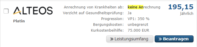Alteos Platin (keine Anrechnung von Krankheiten)