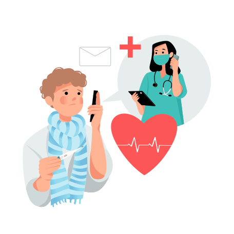 Vektorgrafik von einem Patienten, der seine Ärztin telefonisch kontaktiert.