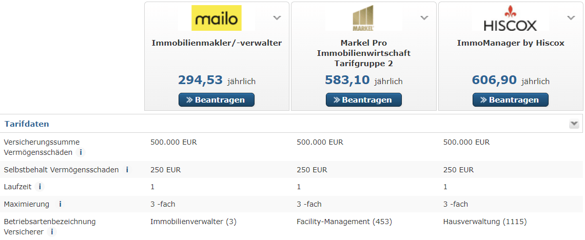 kostenbeispiel vermögensschadenhaftplicht hausverwalter